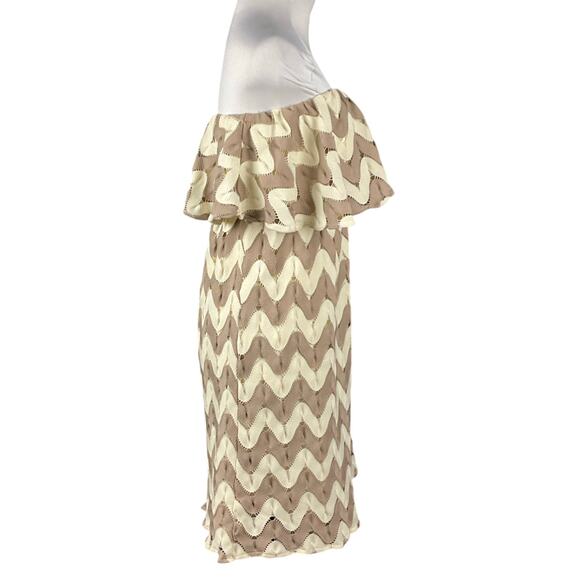 JUDITH MARCH ANTHROPOLOGIE Mini Dress Chevron Boho Crochet Lace Ivory Tan sz L - Picture 12 of 13